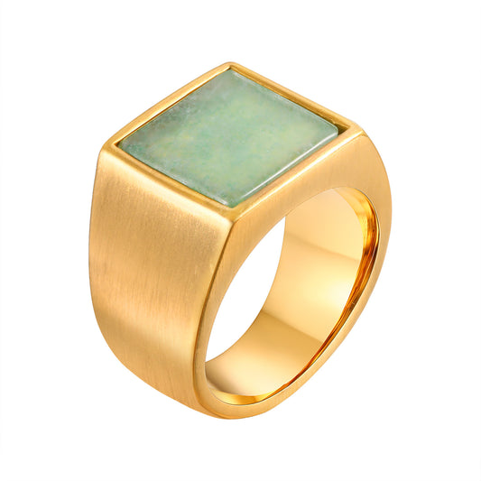 Retro Mens Punk Turquoise Titanium Steel Chain Ring