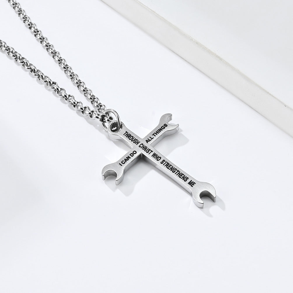 Planderful Wrench Cross Necklace Titanium Steel With Personalized Design For Edgy Jewelry Lovers