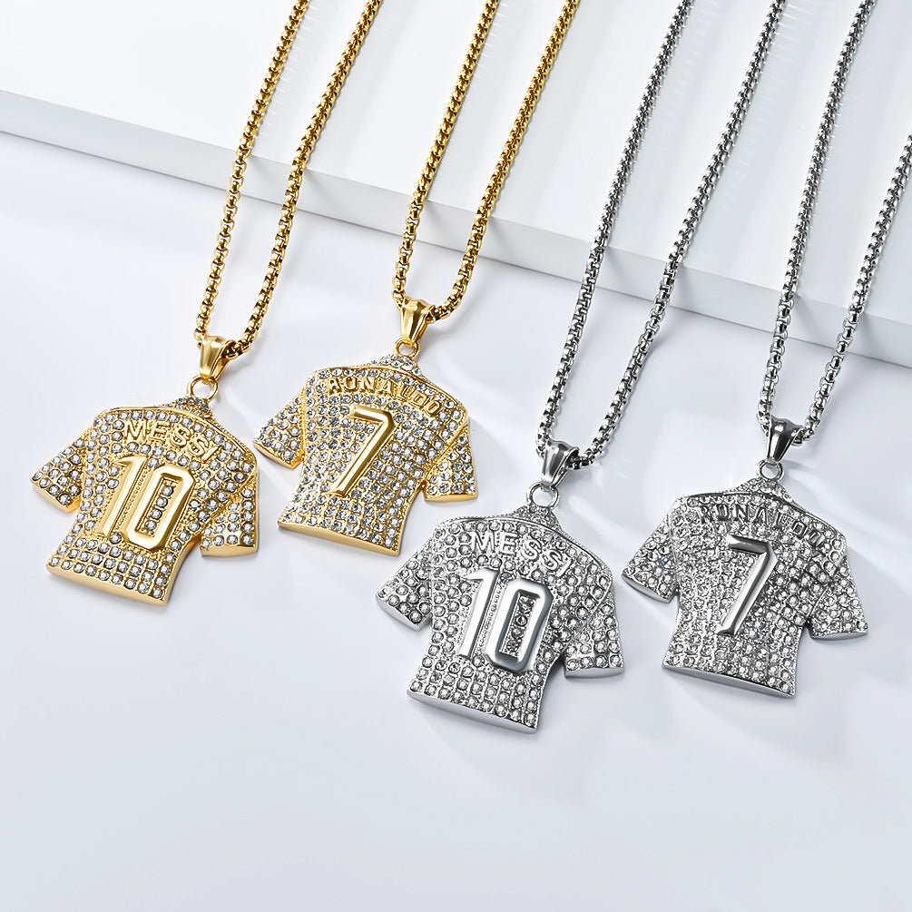 Planderful World Cup Football Jersey Pendant for Boys Bold Gold Plated Zircon Titanium Steel Necklace