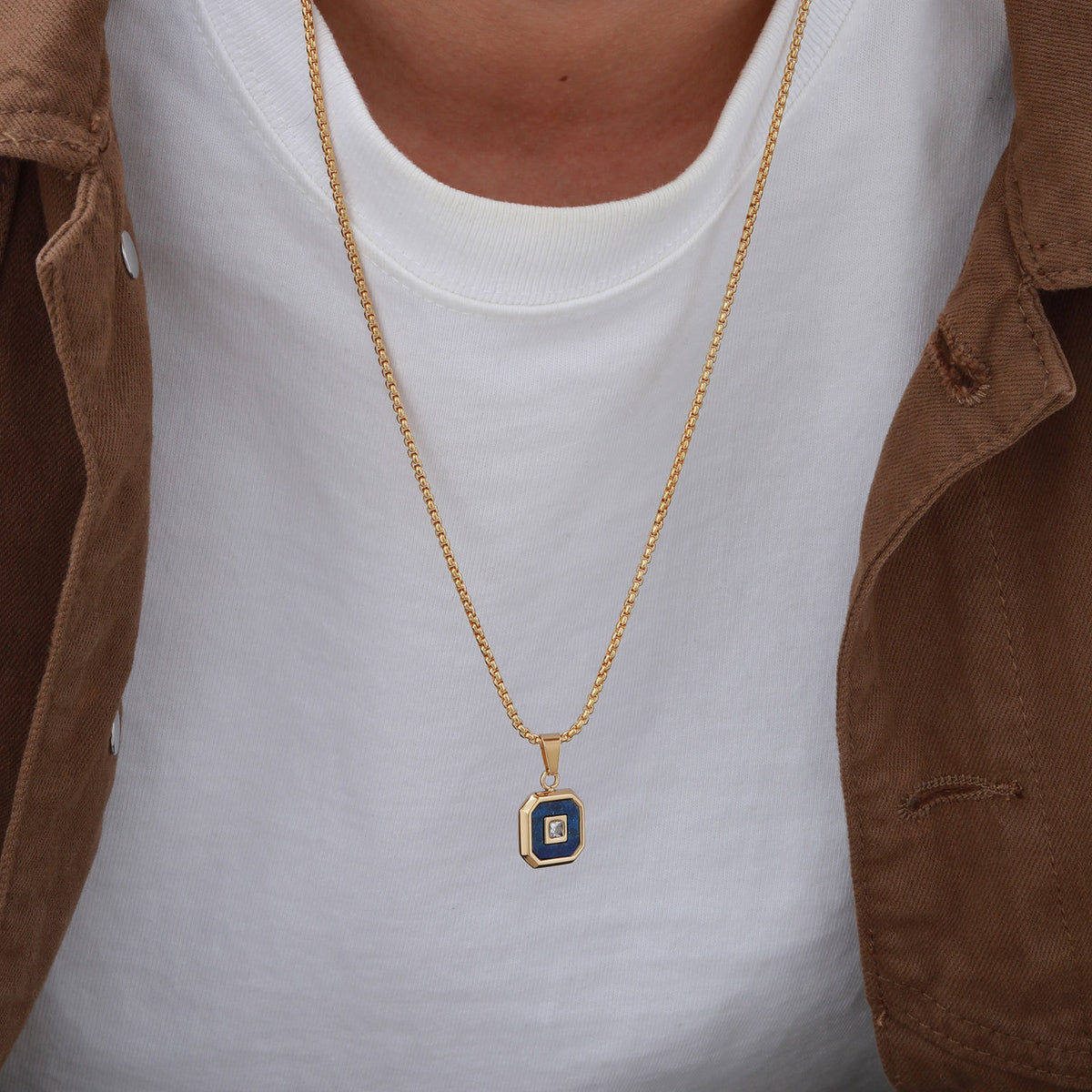 Lapis Lazuli Zircon Stainless Steel Necklace for Men