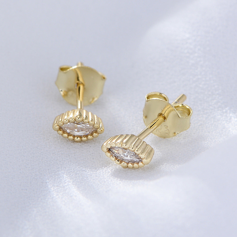 Small Fresh Zircon Stud Earrings Mini Sterling Silver Student Small Geometric Gold Earrings
