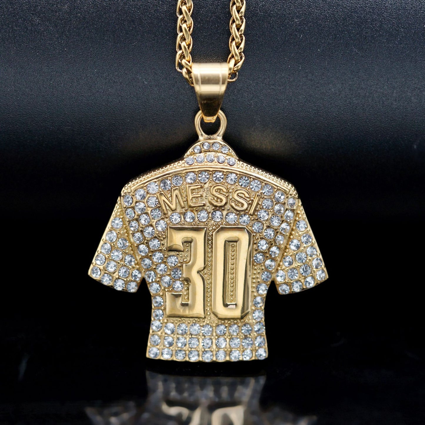 Planderful Football Jersey Pendant No 30 Titanium Steel Gold Plated Zircon Unisex Statement Necklace