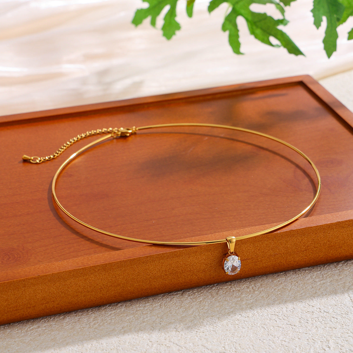 Pvd Gold-Plated Glossy Collar Collar Light Luxury Zircon Geometric Pendant Choker Necklace