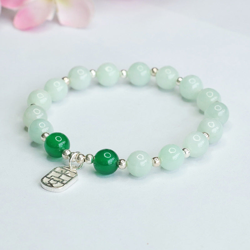 Jadeite Round Bead & Peace Plaque Bracelet