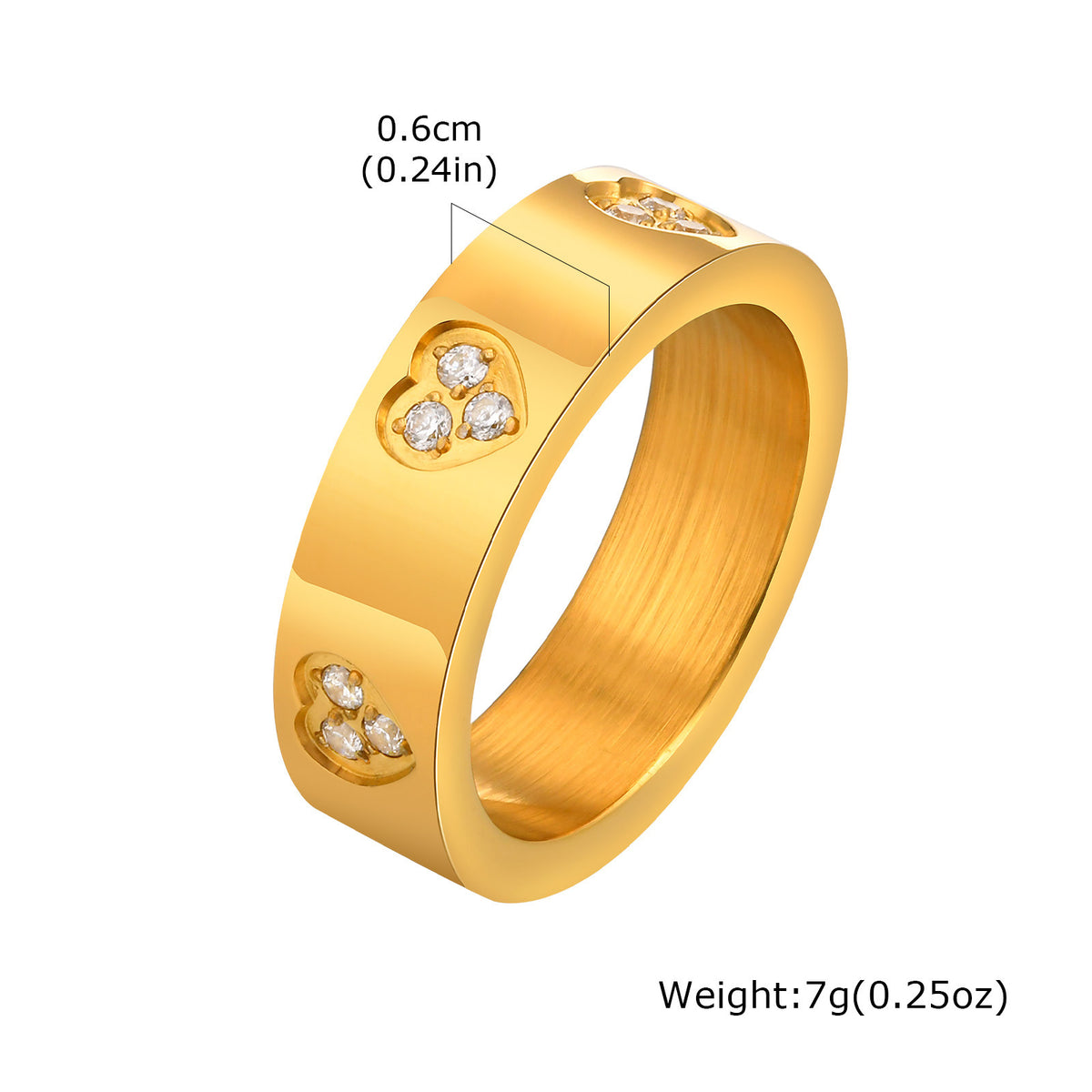 Stainless Steel Zircon Heart Ring – Gold