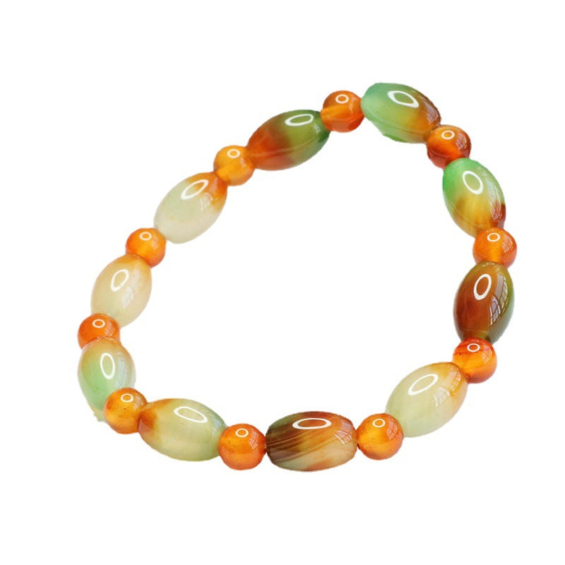 Natural Red and Green Chalcedony Sterling Silver Bracelet