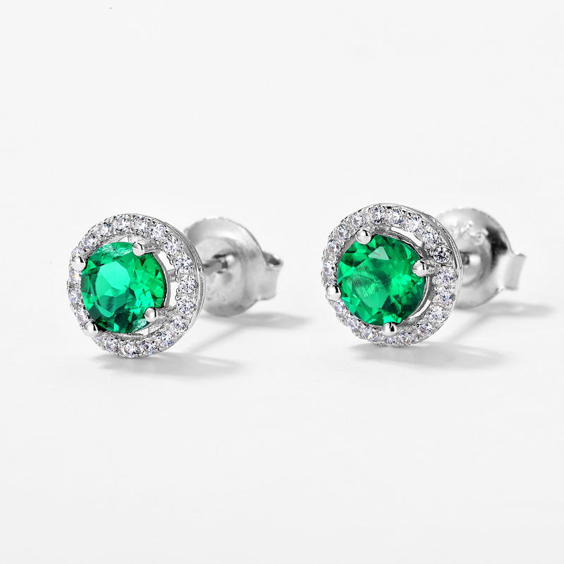 S925 Sterling Silver Lab-Grown Emerald Vintage-Inspired Stud Earrings