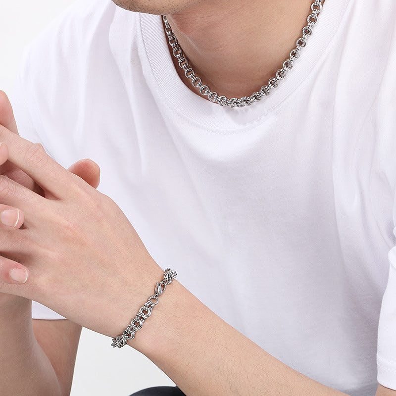 Stainless Steel Double Circle O Chain Bracelet Unisex