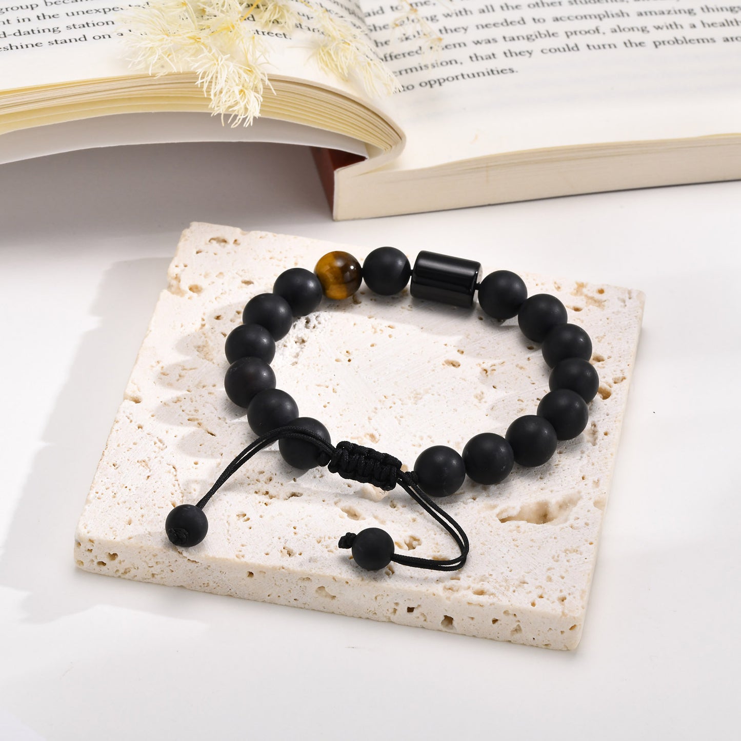 Sports Style Men's Matte Agate Tiger's Eye Beaded Bracelet