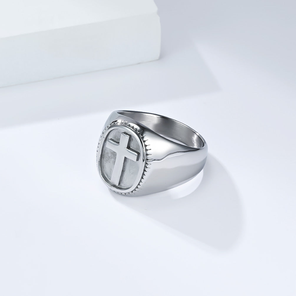 Planderful Titanium Steel Cross Ring Unisex Fade Resistant Durable Everyday Genie Style
