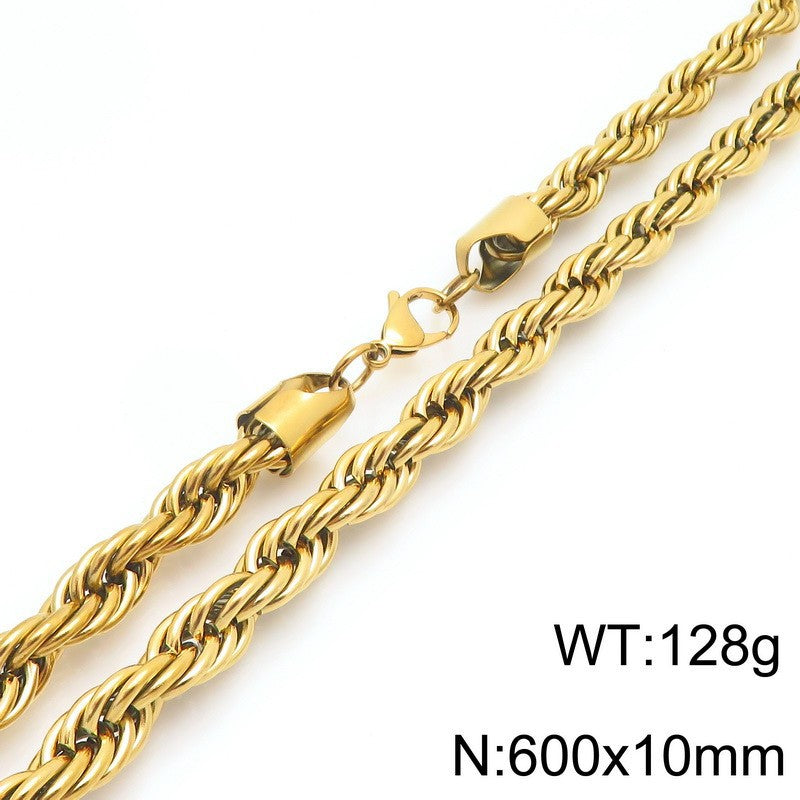 Twisted Rope Bracelet And Necklace Set Stainless Steel Men
