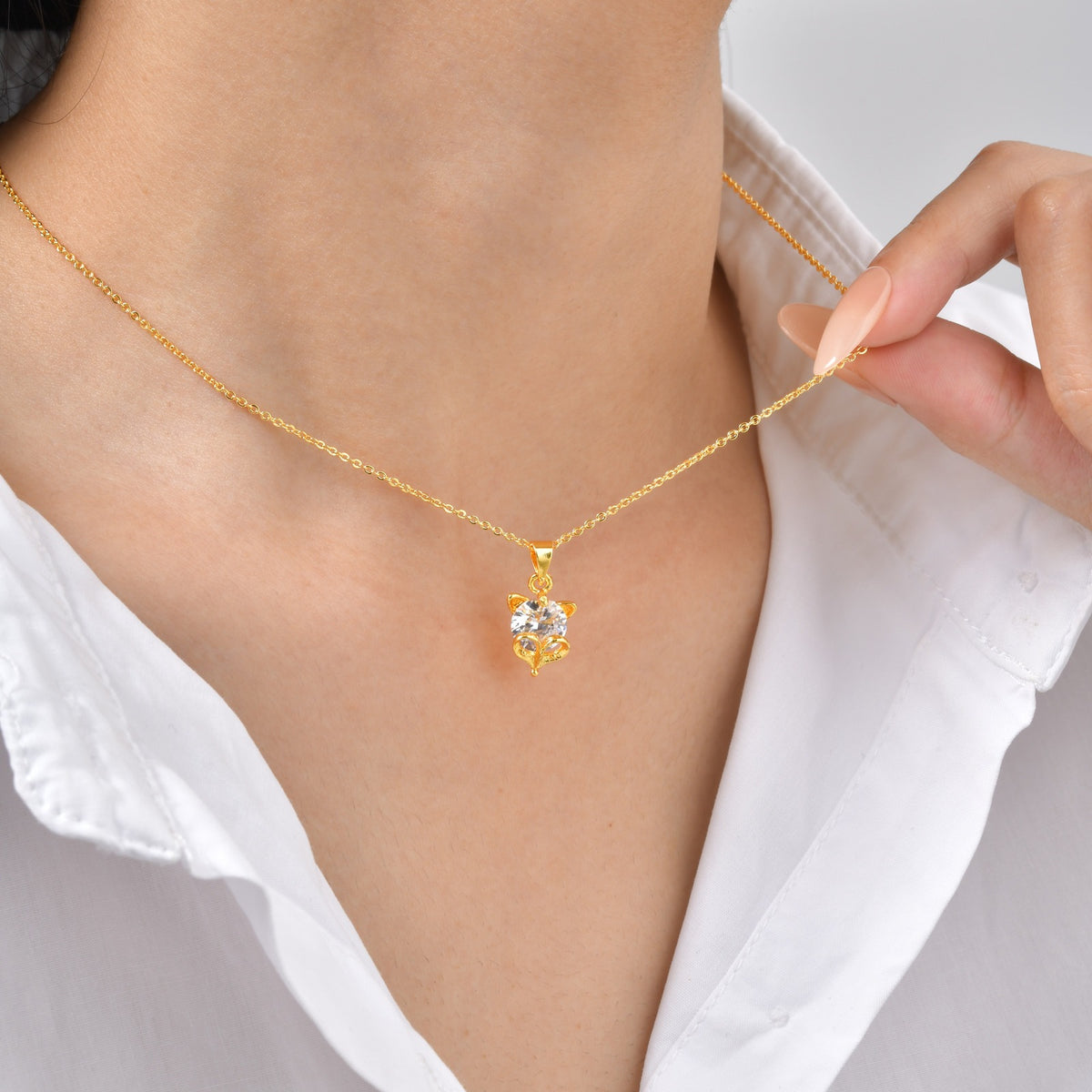 Copper Zircon Fox Necklace – Stud Earrings – Collarbone Chain