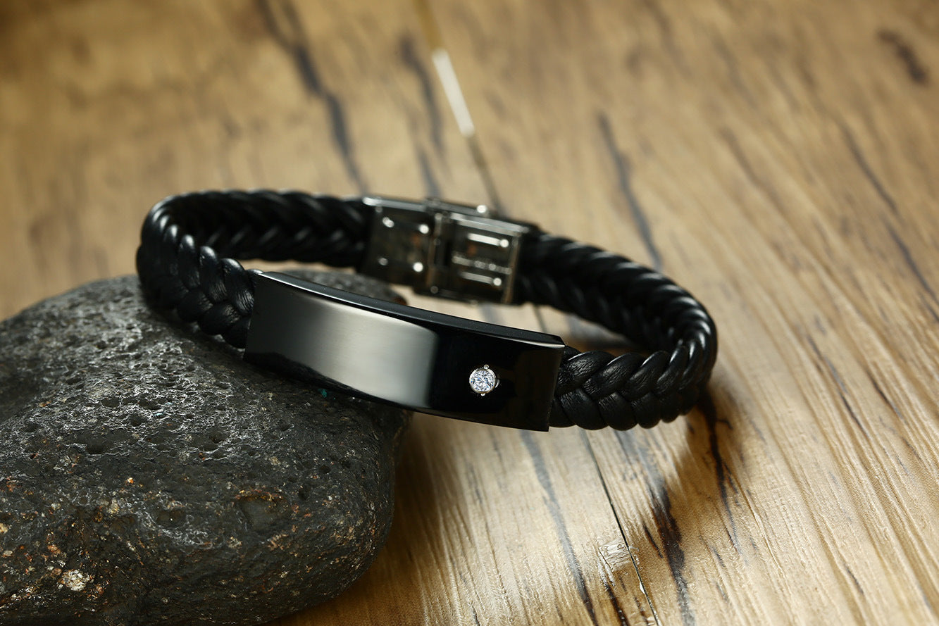 Stainless Steel Leather Bracelet Trendy Men's Jewelry