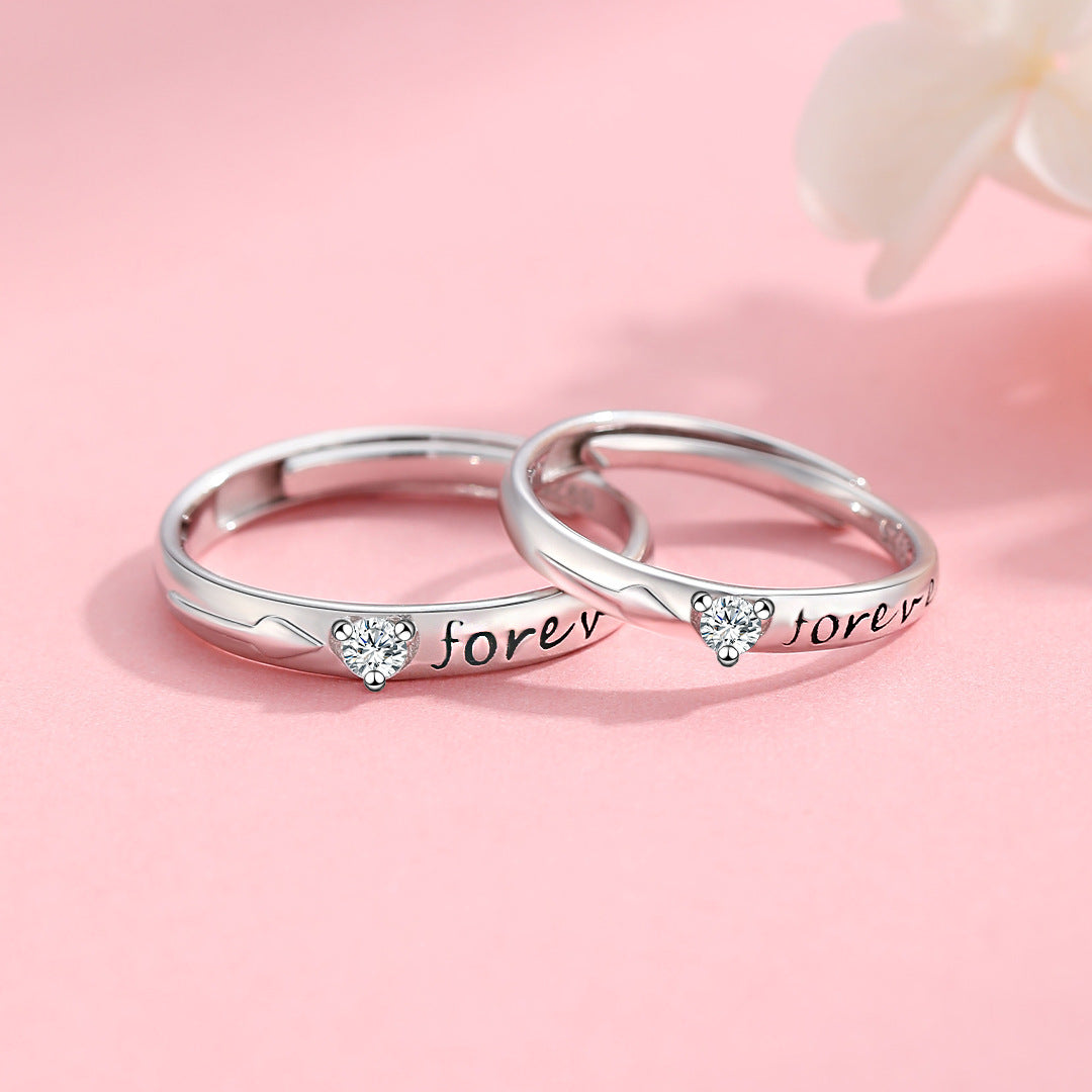 Planderful Sterling Silver Couple Ring Set With Zircon Adjustable Forever Love For Him And Her