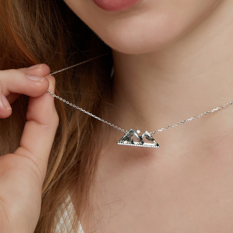 S925 Sterling Silver Moss Agate Mountain Necklace