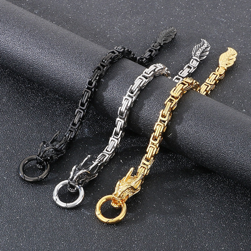 Planderful Zodiac Bracelet for Men Steel Dragon Emperor Chain