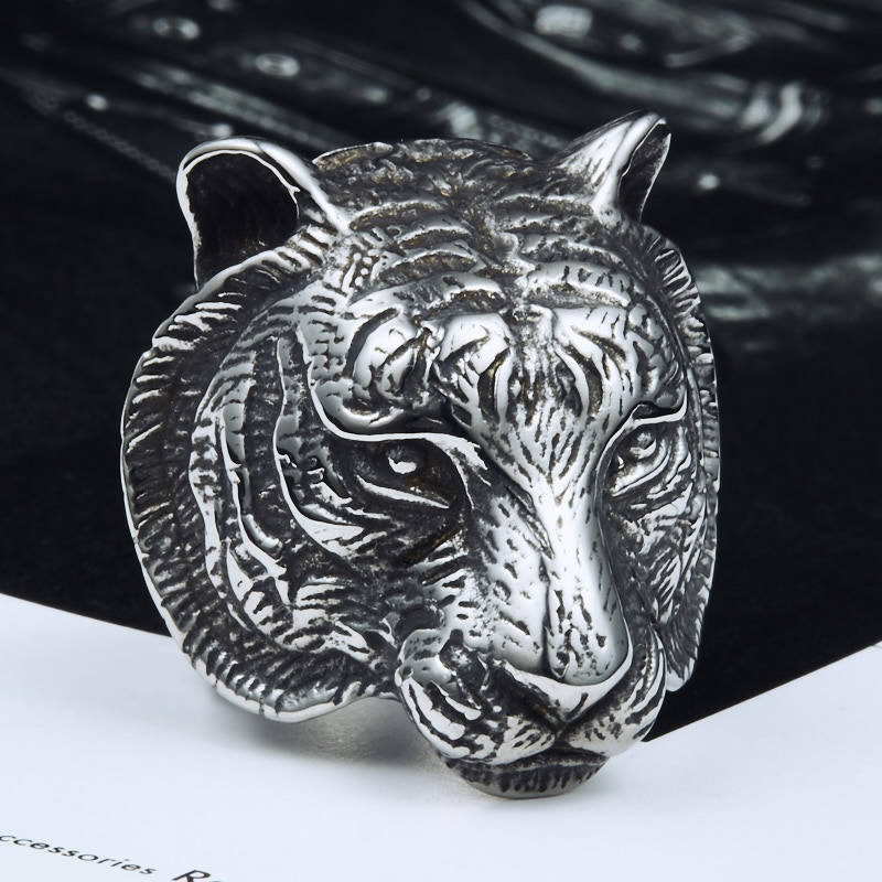 Wholesale Retro Titanium Steel Tiger Head Ring for Men - Dominant Design in Stainless Steel Jewelry