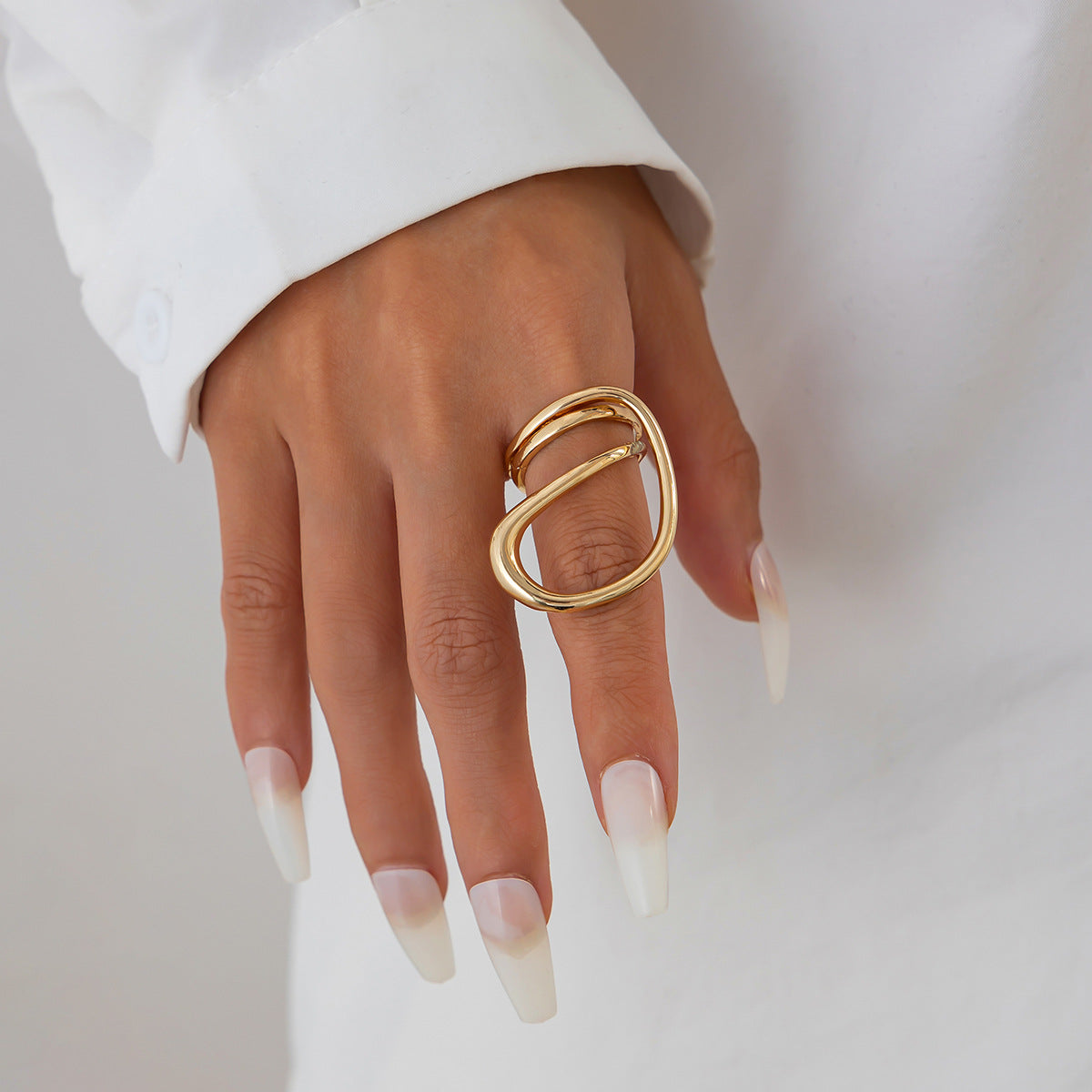 Planderful Geometric Line Ring for Women Hollow Joint Minimalist Statement Jewelry Vienna Verve