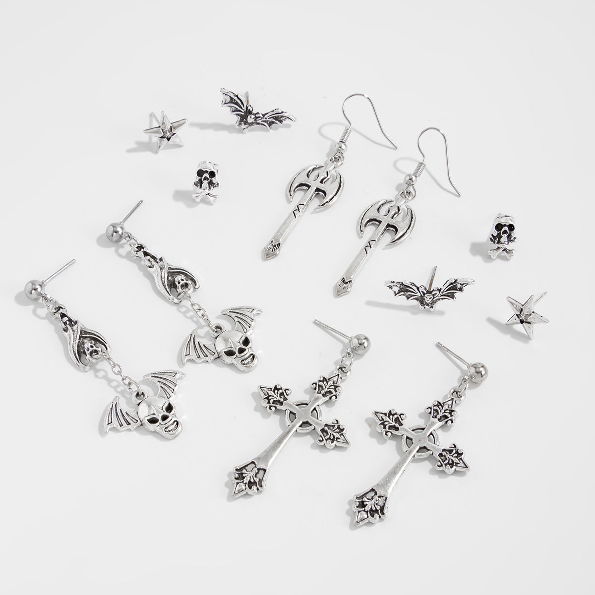 Planderful Gothic Halloween Earrings Set Spider Web Bat Blood Cross With Roses For Women Vienna Verve