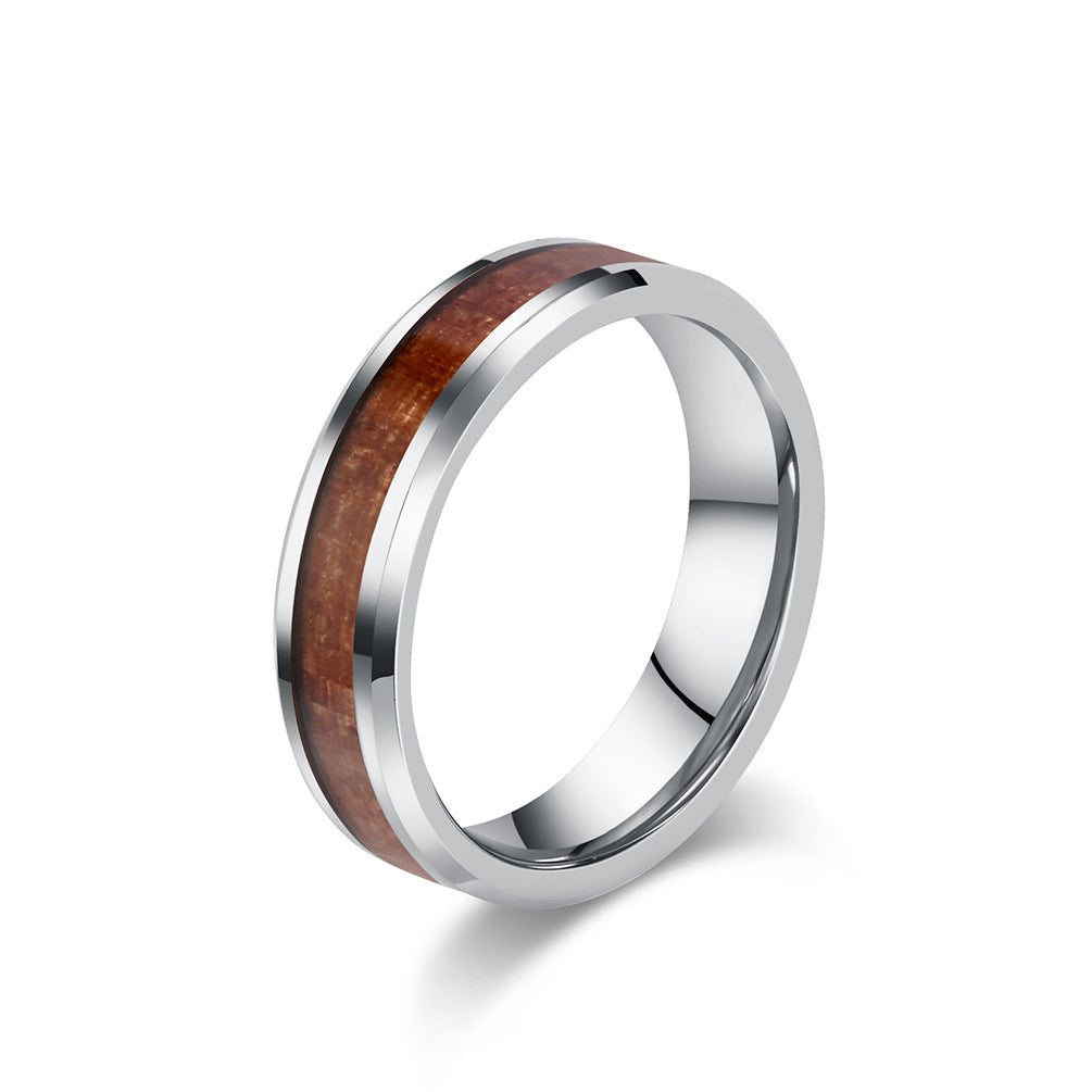 Premium Tungsten Ring With Parquet Wood Leather Finish For Couples By Planderful