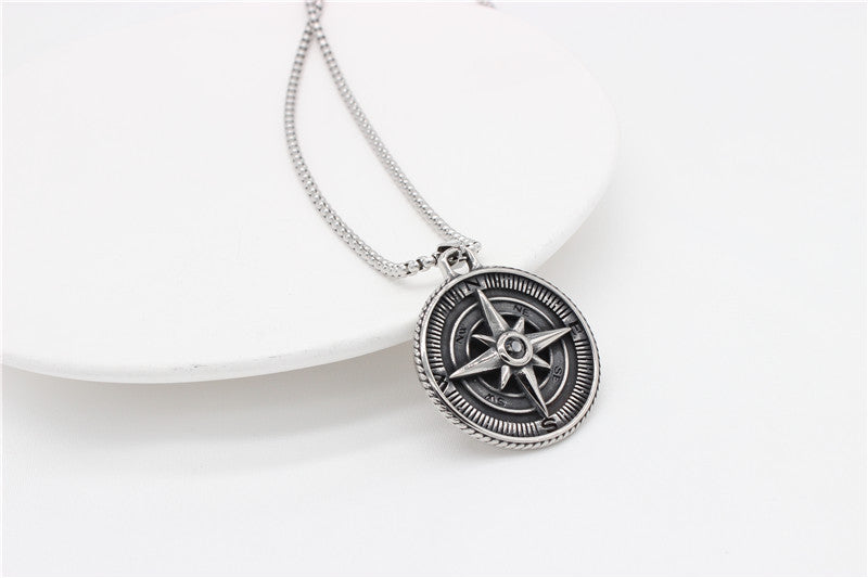 Planderful Retro Cross Compass Pendant Durable Titanium Steel For Men And Unisex Jewelry Gift