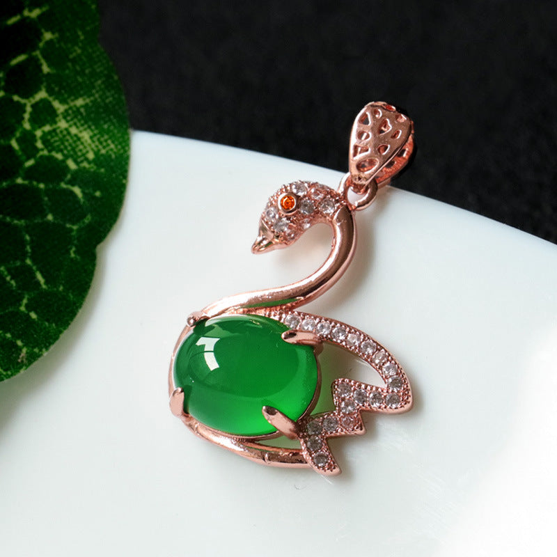 Green Chalcedony Swan Pendant — No Chain