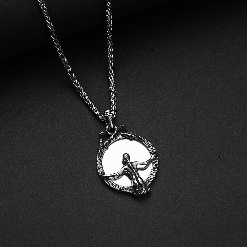 Planderful Bold Stainless Steel Skull Mirror Pendant Necklace Unisex Punk Jewelry Gift For Him And Her