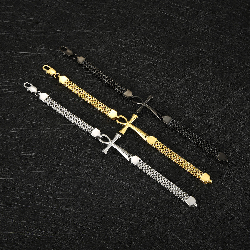 Planderful Mens Egyptian Cross Titanium Bracelet Vintage