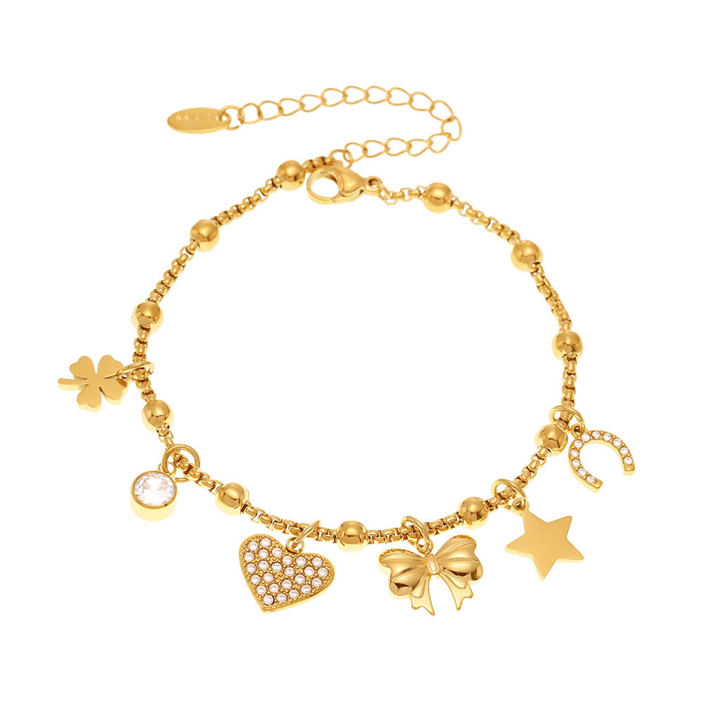 Planderful Zircon Love Bow Bracelet Anklet Women Gold Plated