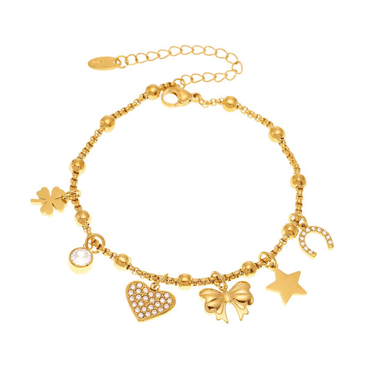 Planderful Zircon Love Bow Bracelet Anklet Women Gold Plated