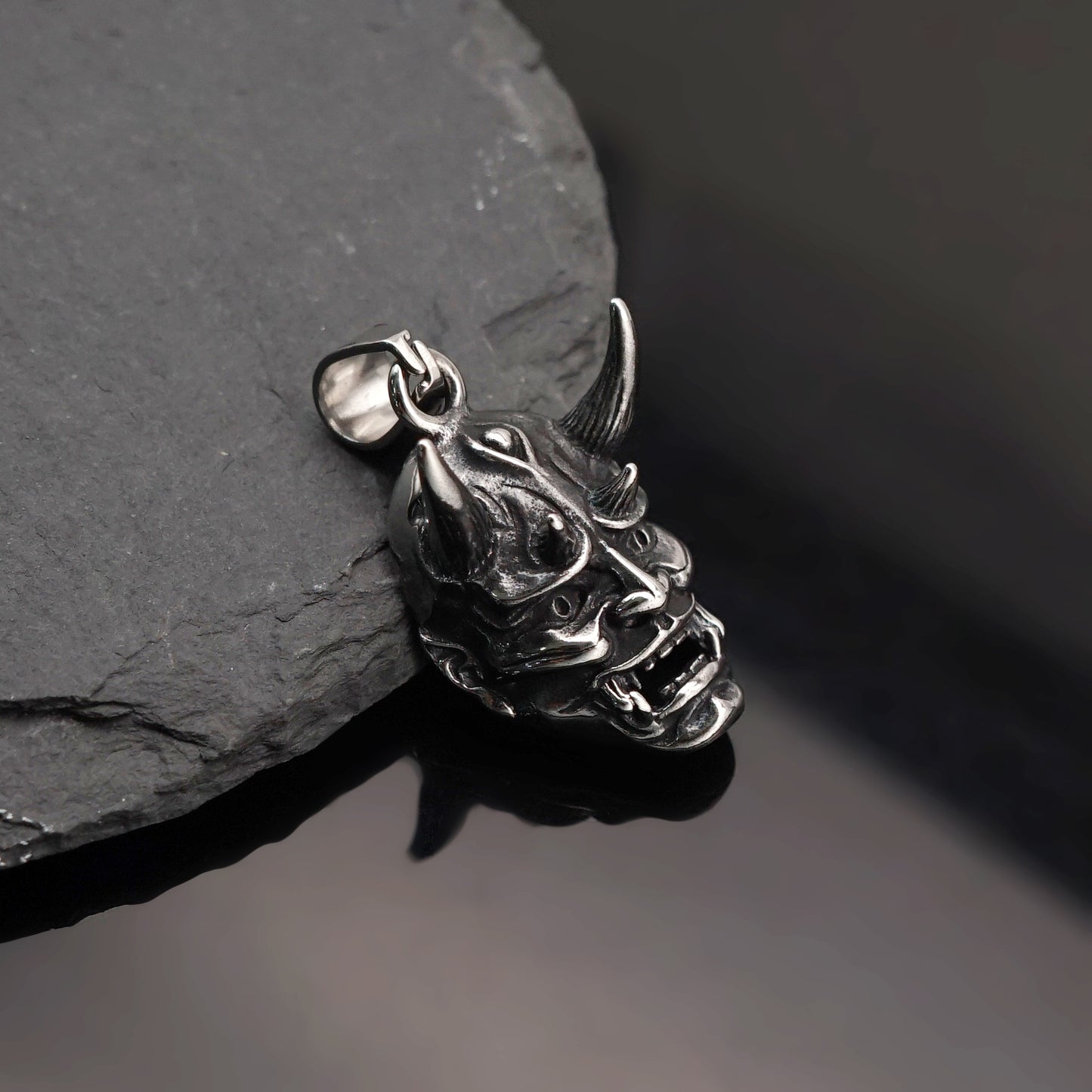 Steel Necklace – Vintage Long Horn Ghost Mask Pendant