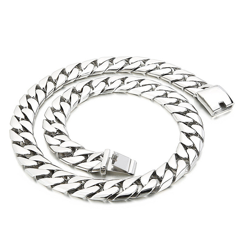 Stainless Steel Men's Cuban Chain Necklace, Titanium Steel Electroplated 18k Gold Thick Chain