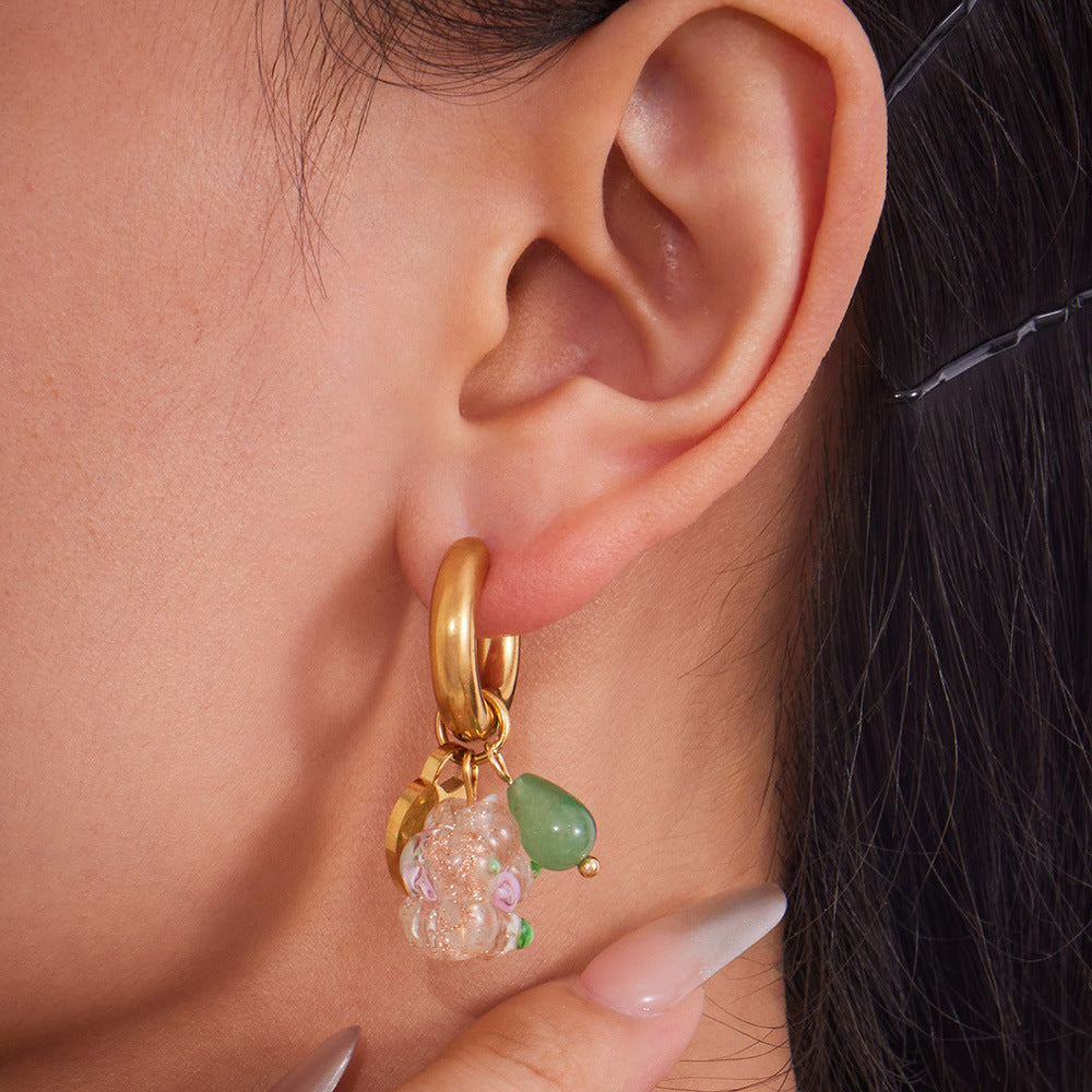 Planderful Stainless Steel Resin Flower Agate Earrings Women