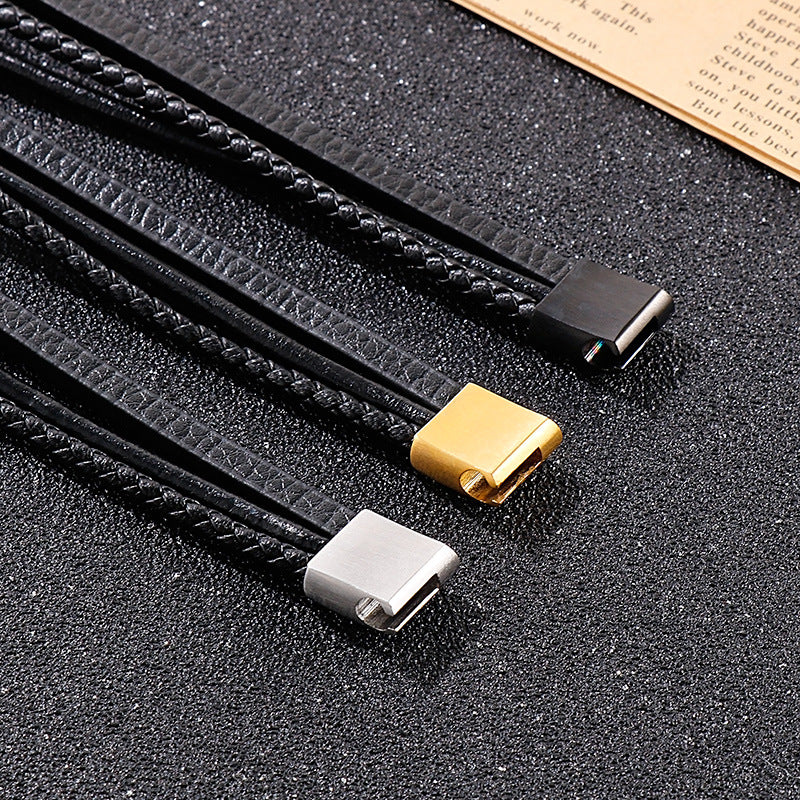 Planderful Mens Leather Rope Bracelet Magnetic Buckle