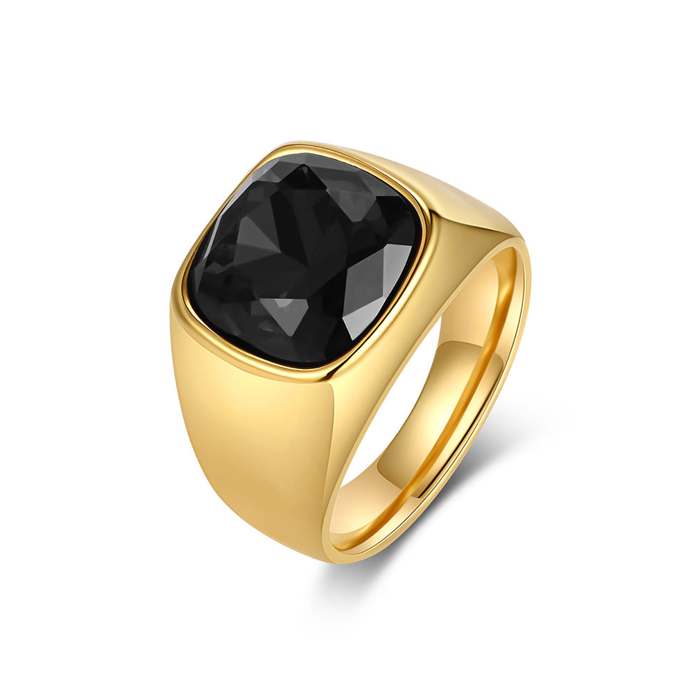Black Gemstone Zircon Stainless Steel Ring Unisex