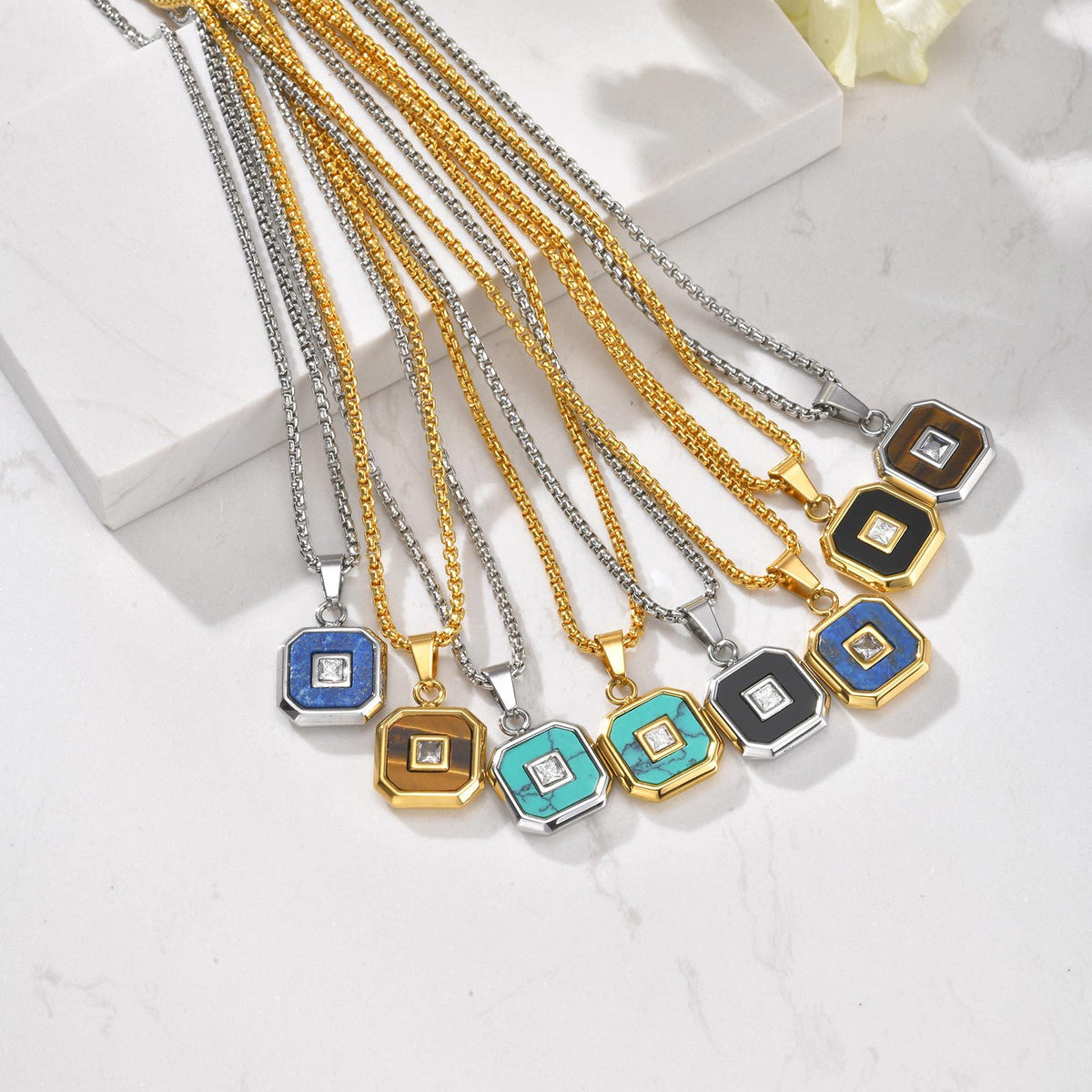 Lapis Lazuli Zircon Stainless Steel Necklace for Men