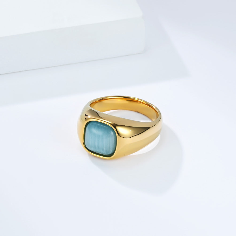 Planderful Everyday Genie Opal Inlaid Stainless Steel Ring for Women Durable Elegant Jewelry Statement