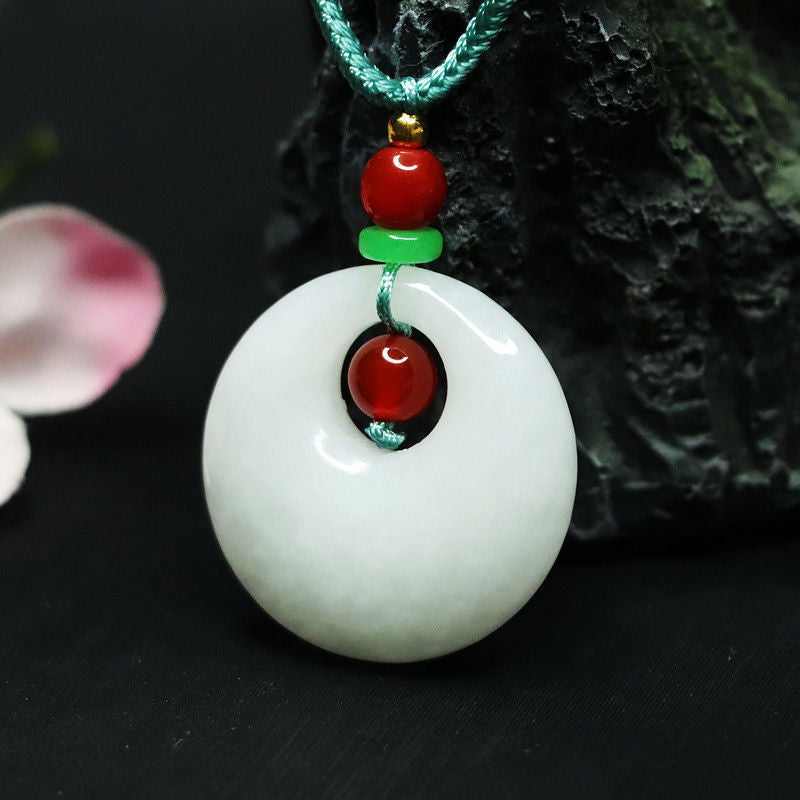 Peaceful Fortune Hetian Jade and Red Agate Princess Clasp Necklace