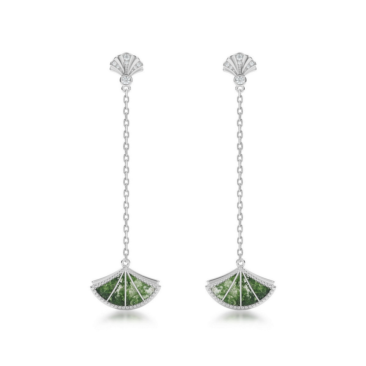 S925 Sterling Silver Moss Agate Signature Stud Earrings