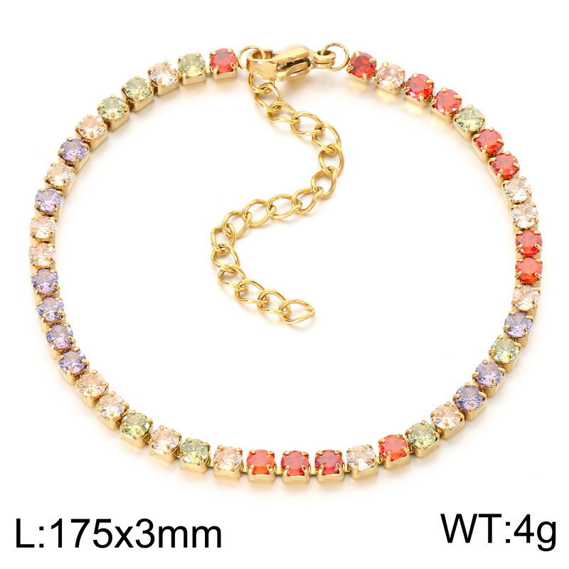 Style Color Square Zircon Stainless Steel Bracelet Exquisite Zircon Commuting Women's