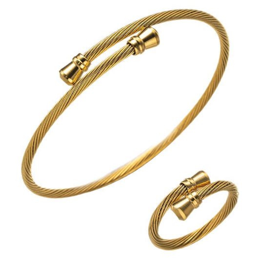 Planderful Stainless Steel Wire Rope Bracelet Personalized Twist Gold Plated Non Fading For Women Gift
