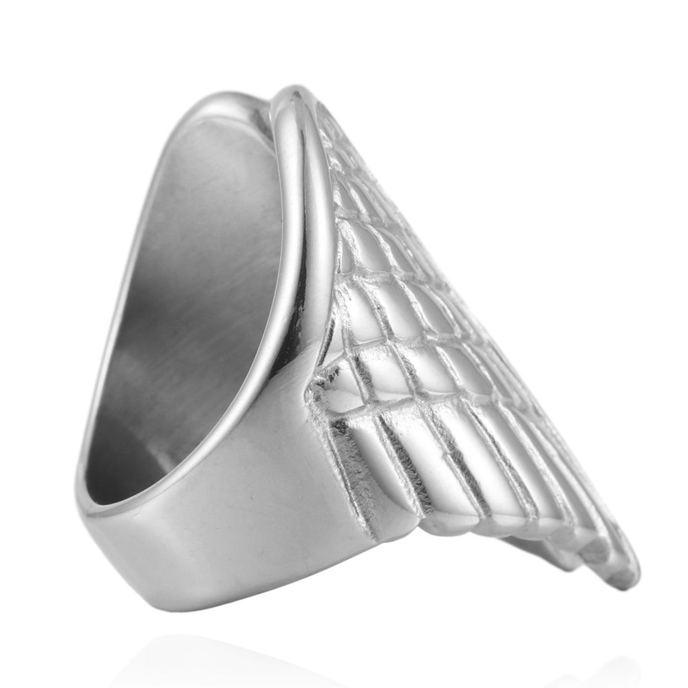 Titanium Steel Angel Wings Fashion Ring for Men and Women - Versatile Trendy Design in European and American Style