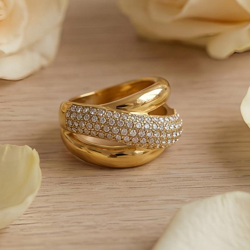 Style Full Zircon Wide Version Neutral Wind Ring Hollow Woven Men's