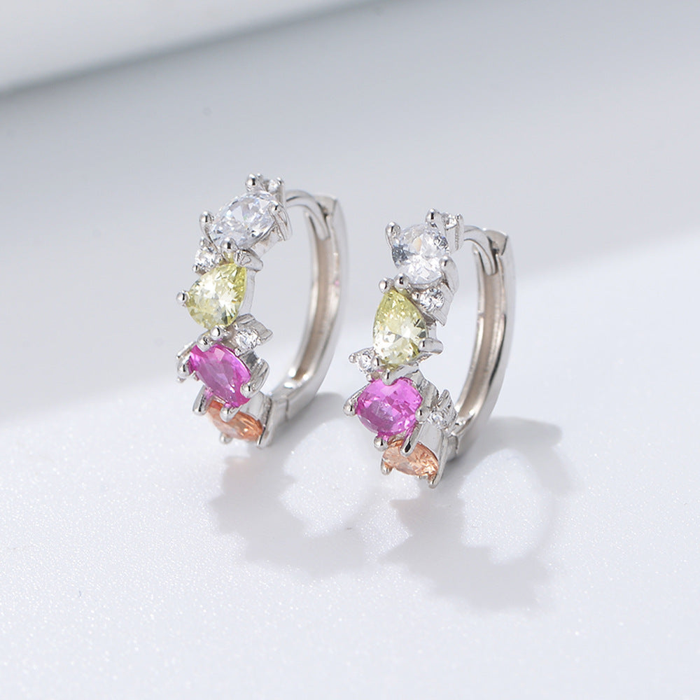 S925 Sterling Silver Colored Zircon Ear Buckle Earrings Sense Mori Fairy Earrings