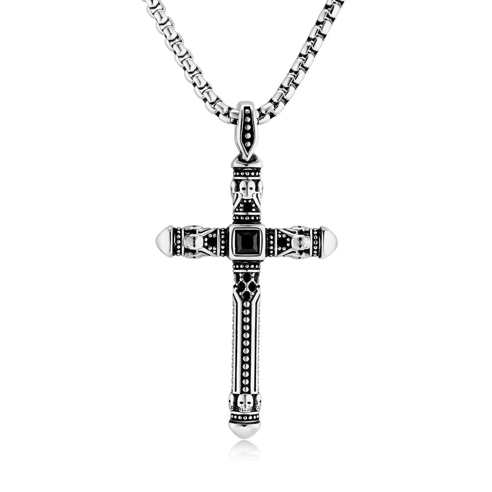Cross-Border Retro European American Stainless Steel Cross Necklace for Men