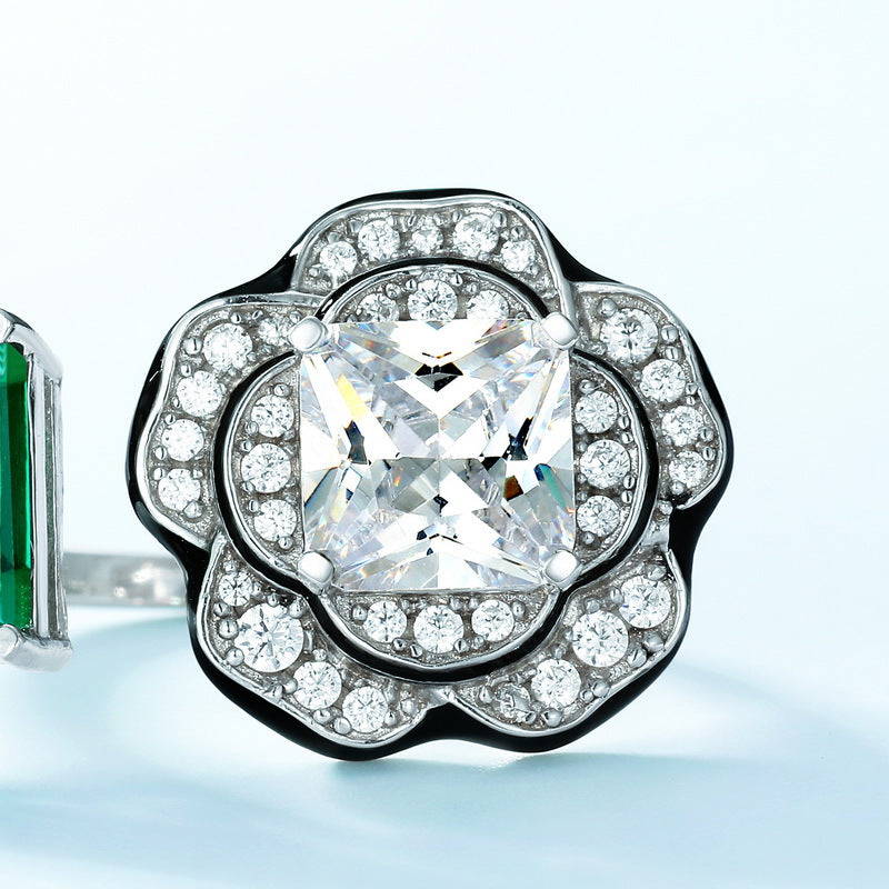 Planderful Floral Lab-Grown Emerald Sterling Silver Ring – 7 × 9 mm, 2.22 ct