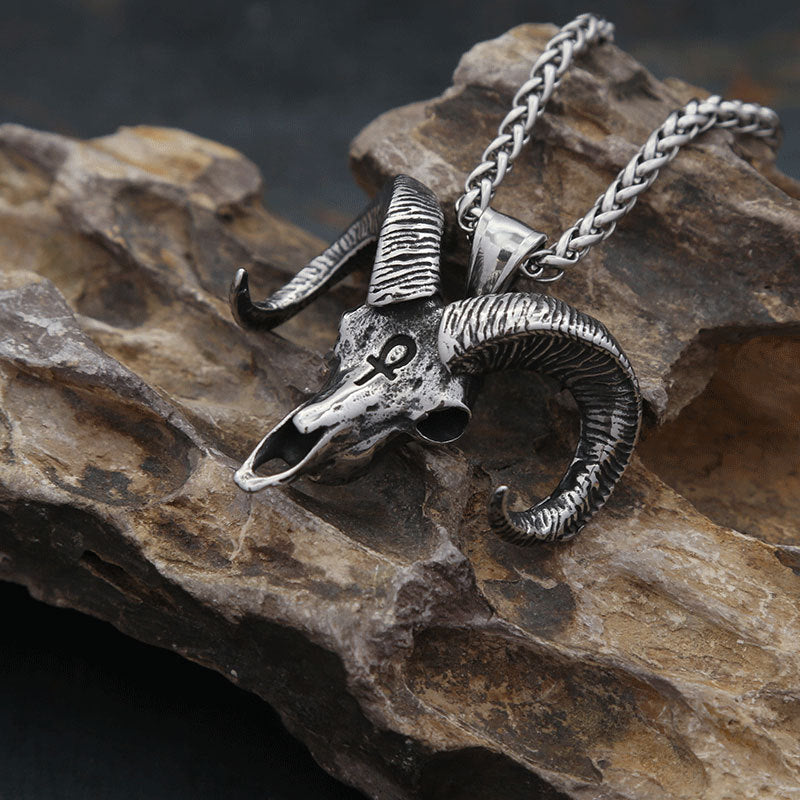 Trend Titanium Steel Sheep Head Pendant Necklace for All