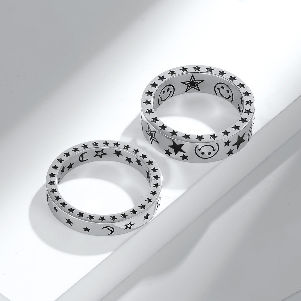 Planderful Stainless Steel Star Moon Smile Ring For Trendy Hipster Couples Everyday Wear