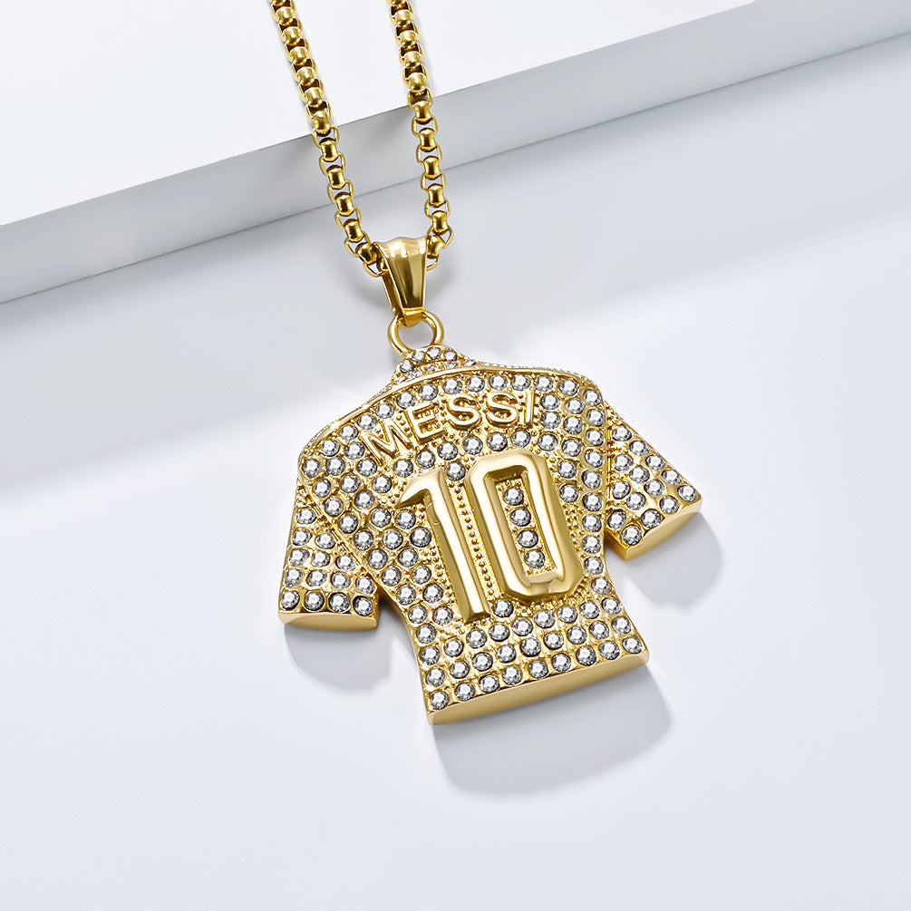Planderful Shop World Cup Jersey Pendant Premium No7 No10 18K Gold Plated Titanium Steel Full Zircon For Men