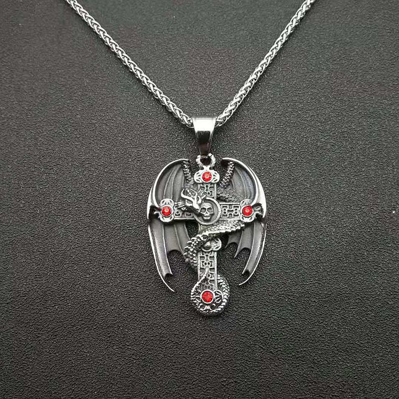 Gold-Plated Titanium Steel Necklace – Vintage Dragon Cross Pendant For Men Everyday Wear